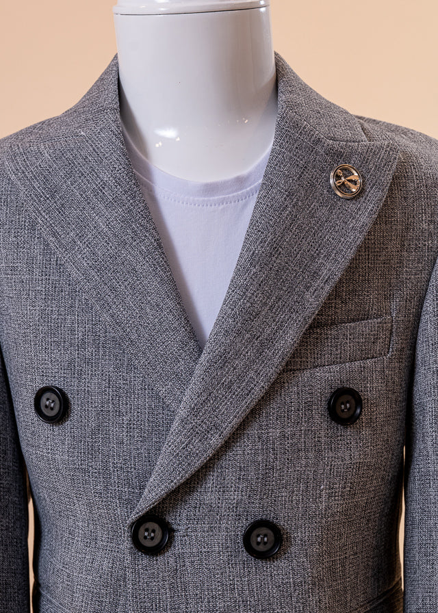 Suit 3 pieces jacket 2 rows of buttons and gray trousers and t-shirt art 20298 Little Gentleman