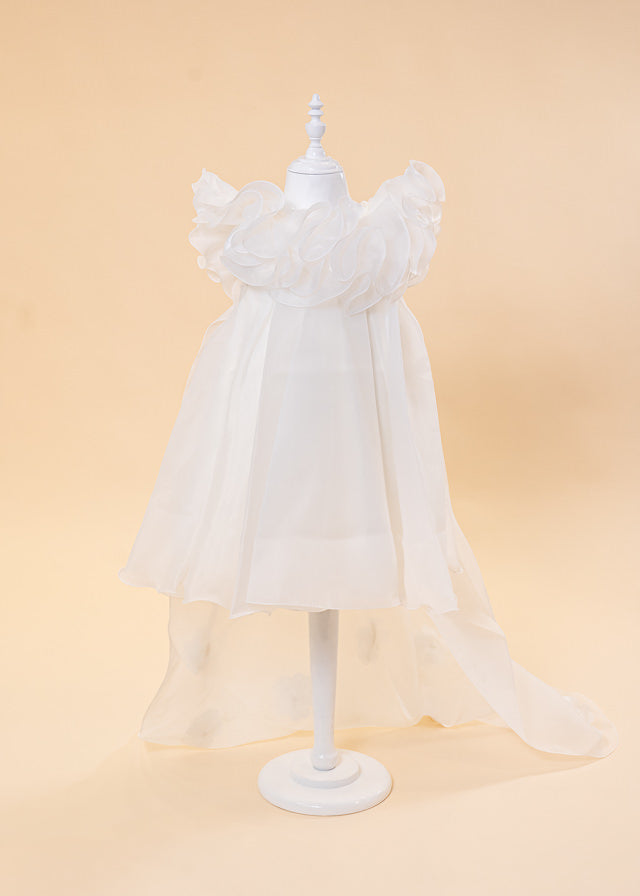 Ivory Organza Ceremony Dress with Applique Flower Train 2962 Mon Princess