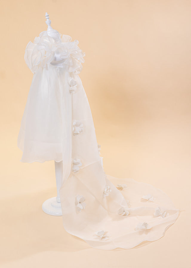 Ivory Organza Ceremony Dress with Applique Flower Train 2962 Mon Princess