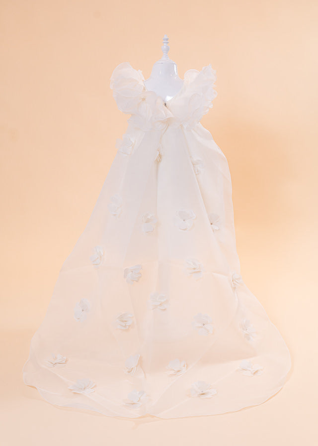 Ivory Organza Ceremony Dress with Applique Flower Train 2962 Mon Princess