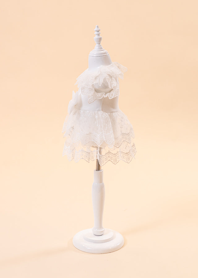 Ivory Type Body Dress with Lace Skirt and Collar and Tulle Bow at Waist M0649 Connie Baby