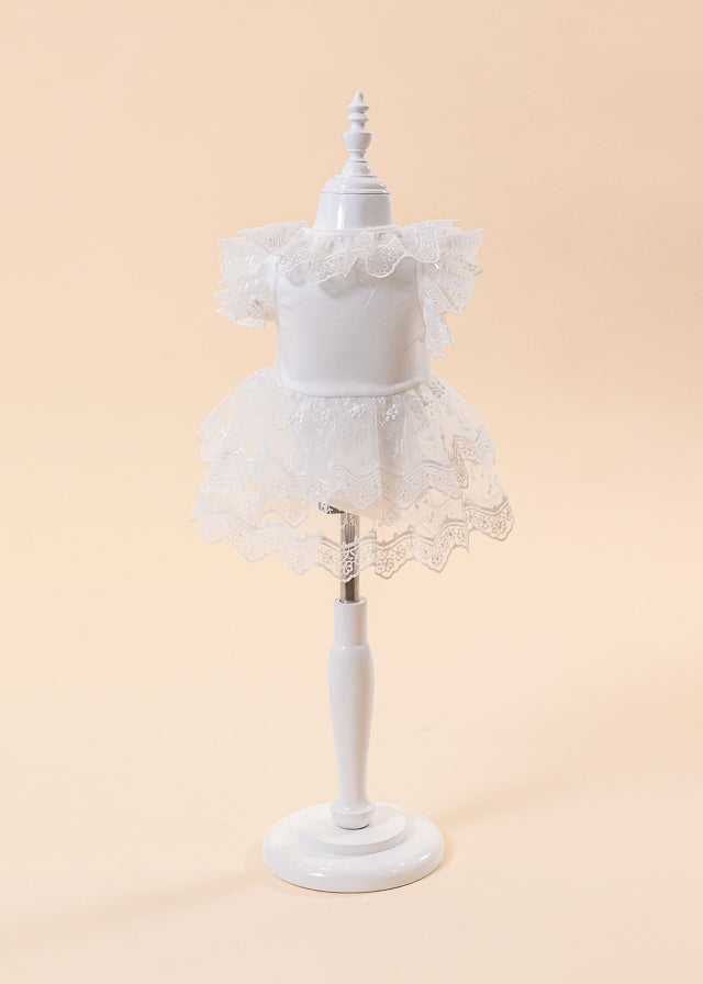 Ivory Type Body Dress with Lace Skirt and Collar and Tulle Bow at Waist M0649 Connie Baby