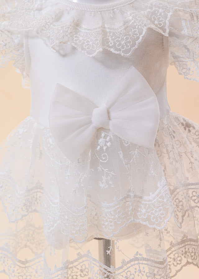 Ivory Type Body Dress with Lace Skirt and Collar and Tulle Bow at Waist M0649 Connie Baby