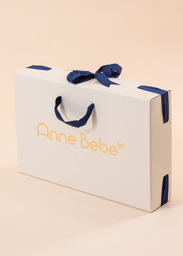 Large Rectangular Luxury Gift Box Cream Navy Blue Bow 55X36X115 AnneBebe