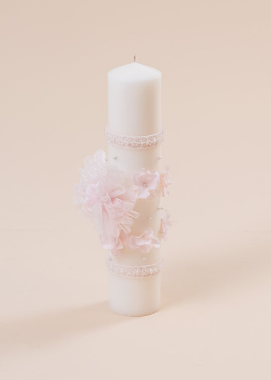 Lumanare Botez Violeta Groasa Funda Dantela Si Flori Roz AnneBebe