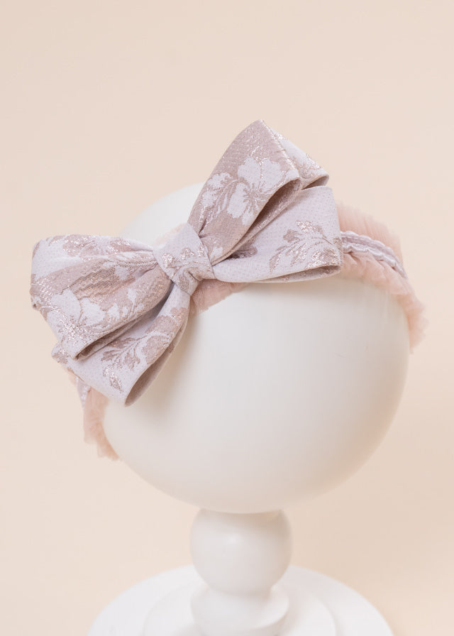 Elegant Barbara Headband With Narrow Bows Brocade Powder Pink AnneBebe
