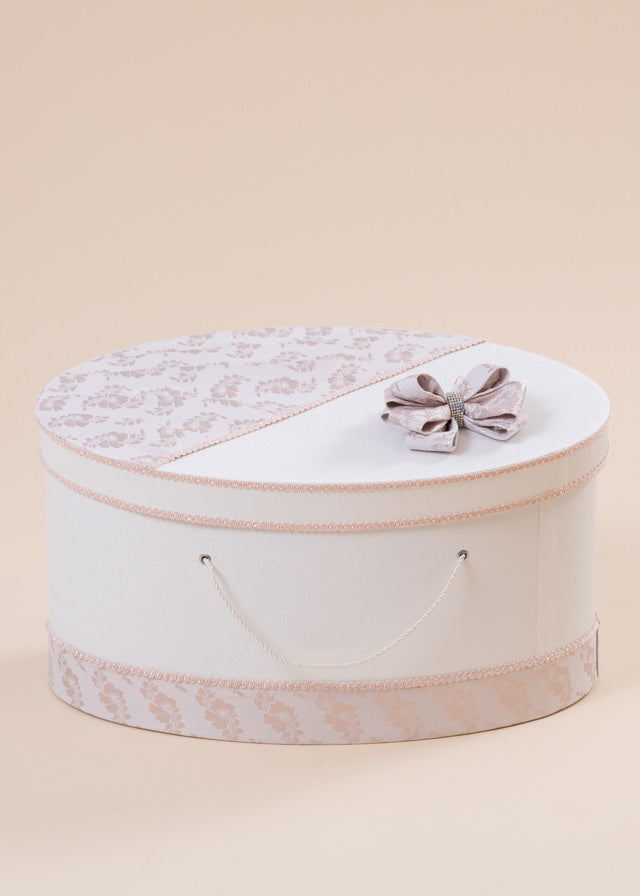 Барбара Овальний кремовий скринька для хрещення з пудрово-рожевою парчою AnneBebe 