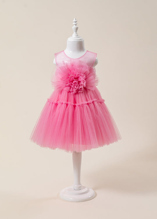 Rochie Ceremonie din Tulle Roz cu Volan pe Bust L7003 Lugu