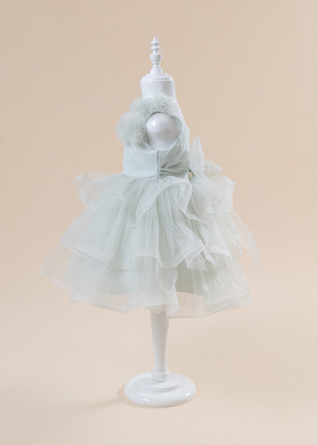 Ceremony Dress, Green with Ruffles and Tulle Tassels on Bust 2726 Mon Princess