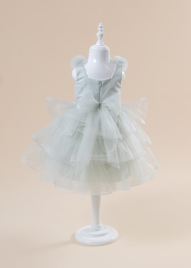 Ceremony Dress, Green with Ruffles and Tulle Tassels on Bust 2726 Mon Princess