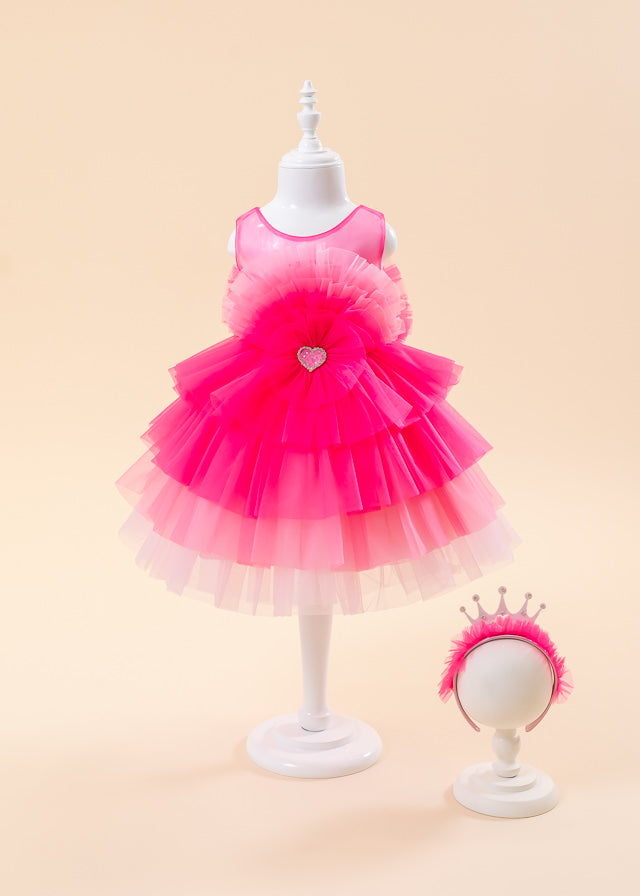 Rochita Barbie Fete - Roz din Tull cu Volane pe Bust si Inima in Talie 2718 Mon Princess