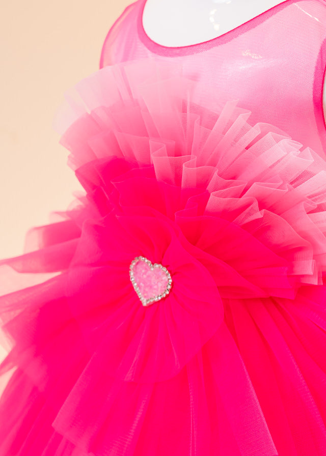 Rochita Barbie Fete - Roz din Tull cu Volane pe Bust si Inima in Talie 2718 Mon Princess