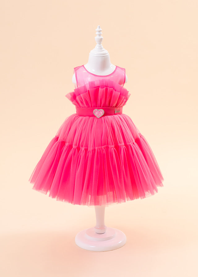 Ceremony Dress, Fuchsia Tulle with Ruffle on Bust and Heart at Waist 2980 Mon Princess