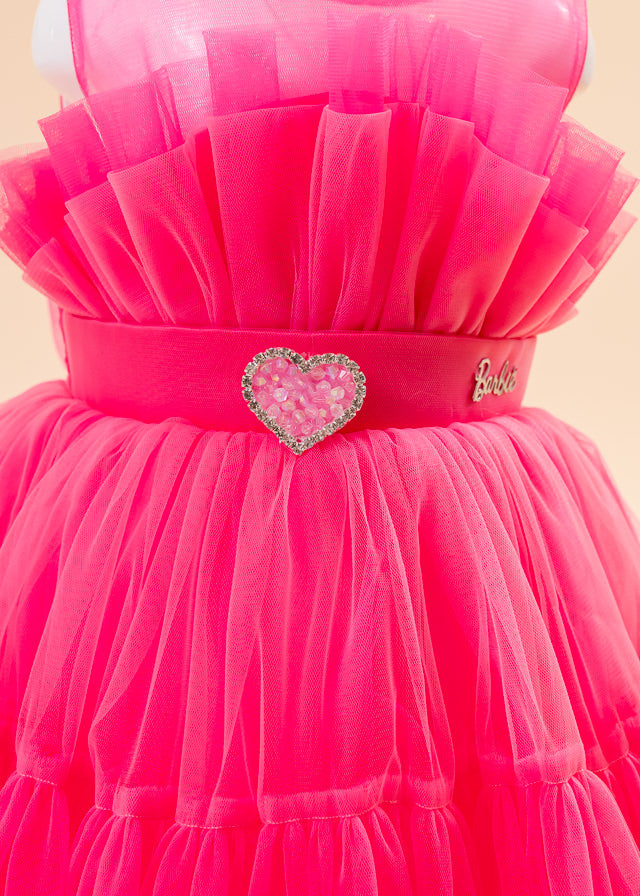 Ceremony Dress, Fuchsia Tulle with Ruffle on Bust and Heart at Waist 2980 Mon Princess