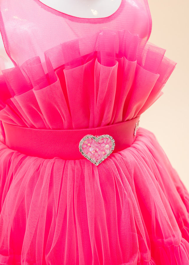 Ceremony Dress, Fuchsia Tulle with Ruffle on Bust and Heart at Waist 2980 Mon Princess