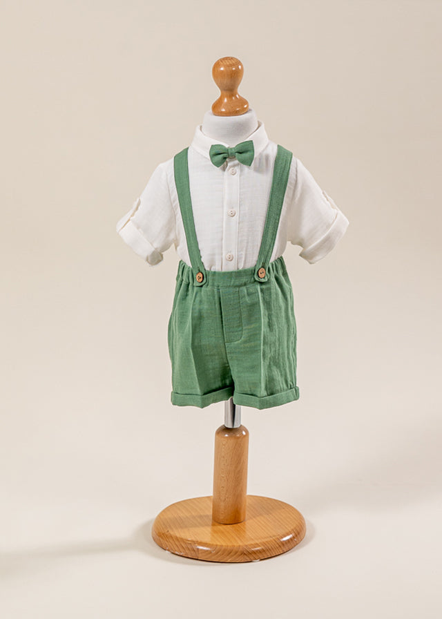 Costum Muselina Camasa Crem Pantalon Verde AnneBebe