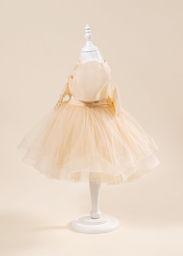 Rochie Ceremonie Bej Maneci Bufante Organza si Fusta din Tulle 3164 Mon Princess