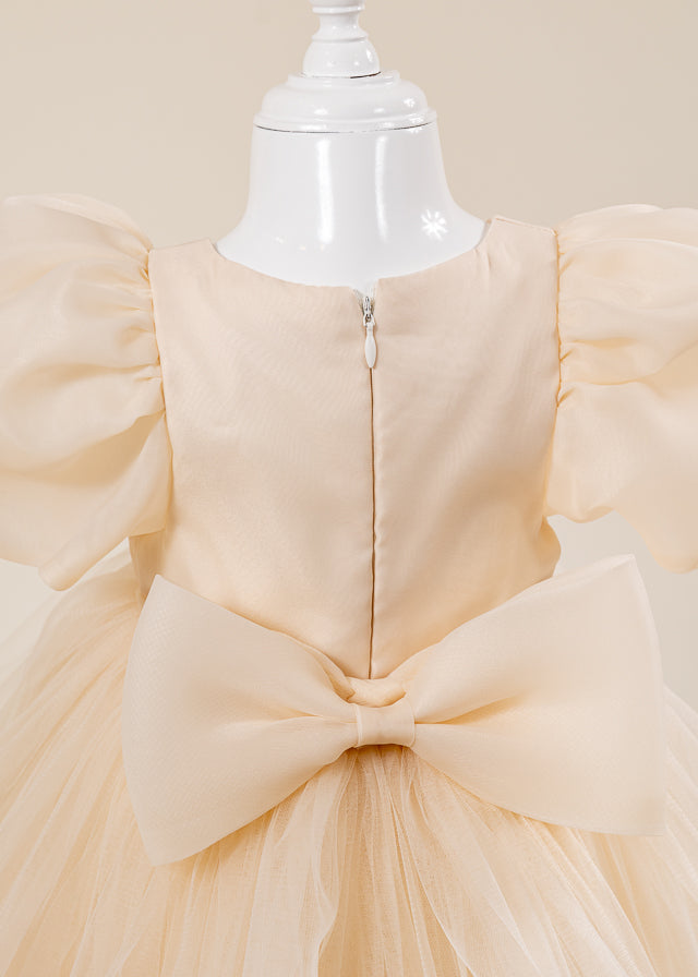 Rochie Ceremonie Bej Maneci Bufante Organza si Fusta din Tulle 3164 Mon Princess