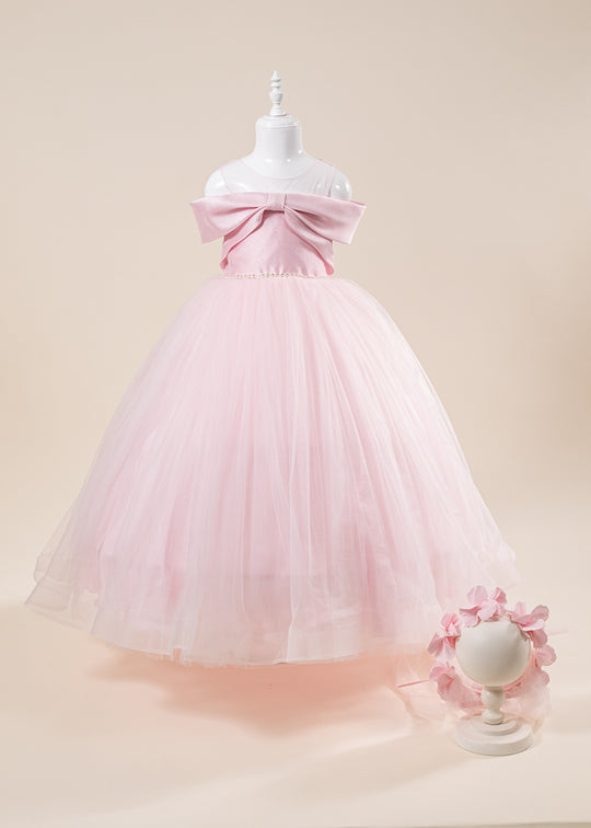 Rochie Ceremonie Roz Bust Saten si Fusta din Tulle cu Crinolina 3120 Mon Princess