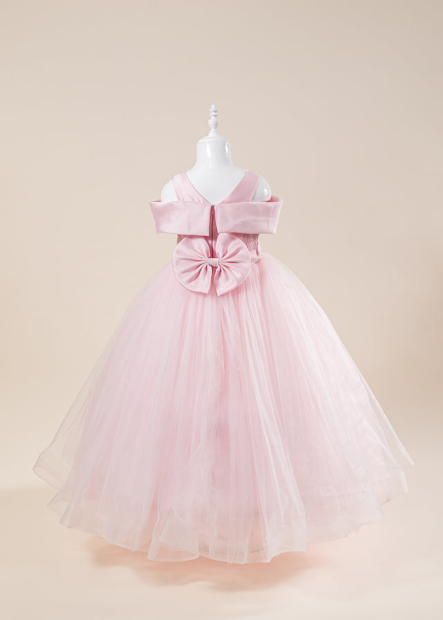 Rochie Ceremonie Roz Bust Saten si Fusta din Tulle cu Crinolina 3120 Mon Princess