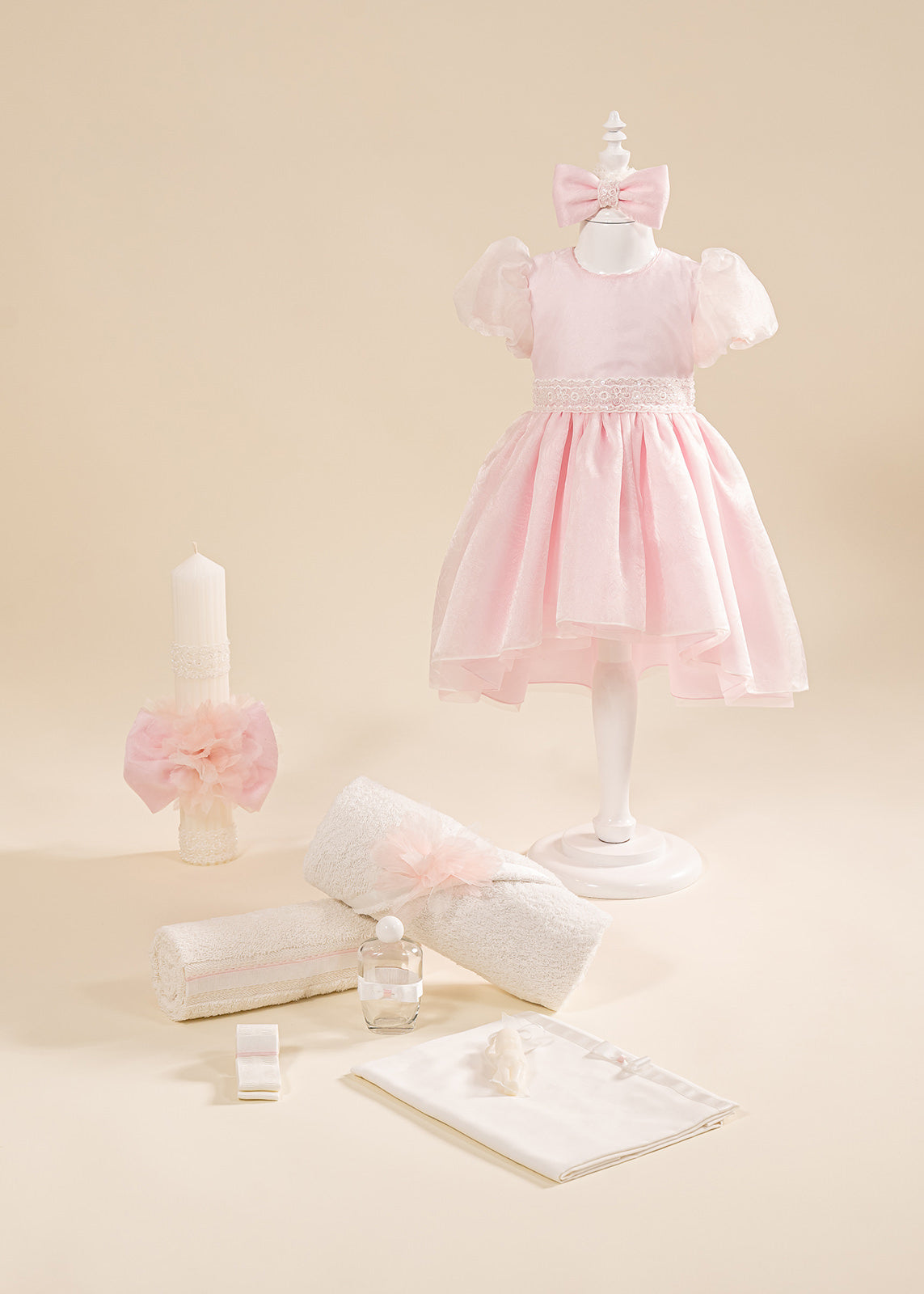 Set Botez Smaranda 3 Piese, Rochie, Trusou si Lumanare Personalizat Botez AnneBebe