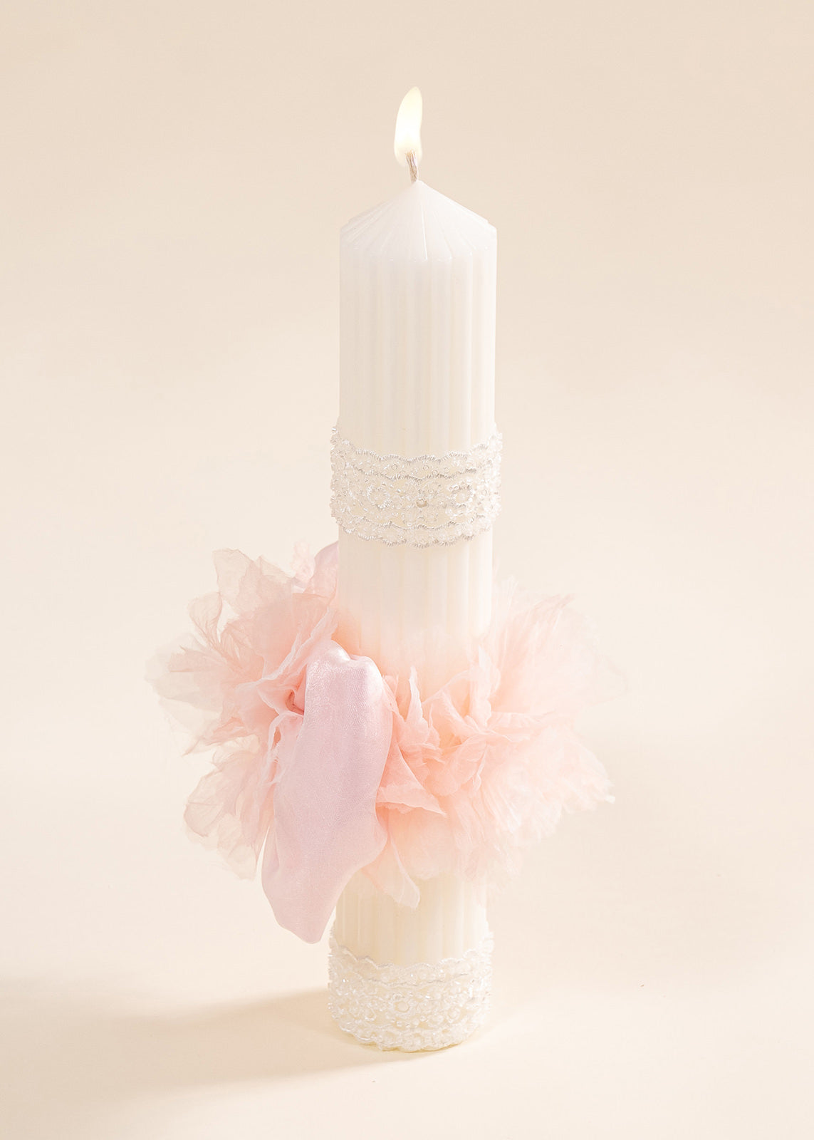 Lumanare Smaranda Funda Organza Si Flori Roz AnneBebe