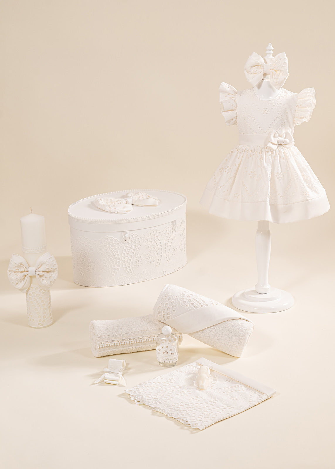 Christening Set Malina 4 Pieces, Dress, Trunk, Candle and Personalized Christening Chest AnneBebe