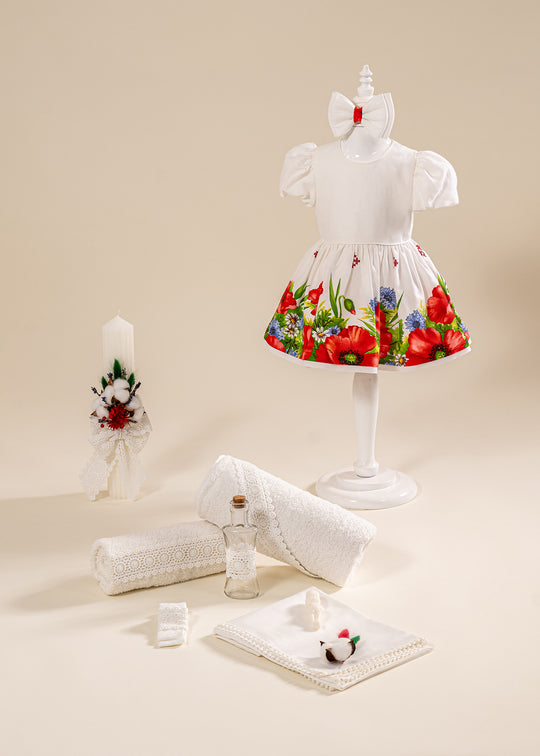 Set Botez Marilena 3 Piese, Rochie, Trusou si Lumanare Personalizat Botez AnneBebe