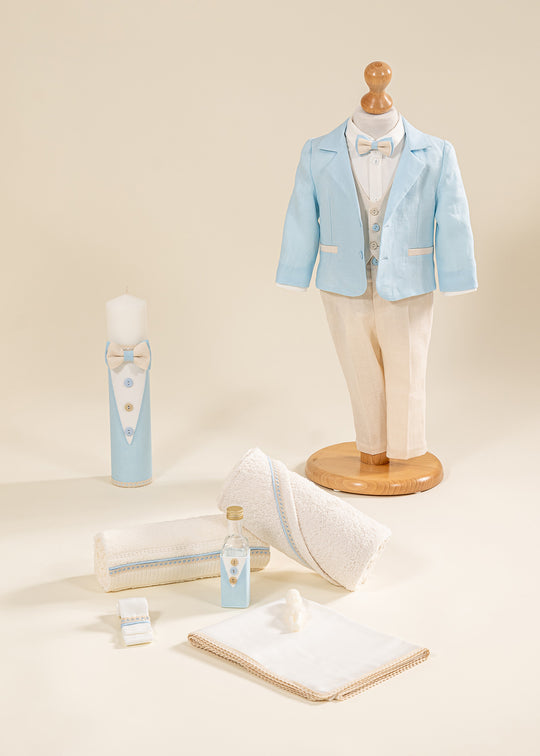 Set Botez Andrew 3 Piese, Costum, Trusou si Lumanare Personalizat Botez AnneBebe