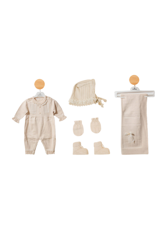 Set of 5 Pieces Knitted Beige with Jumpsuit 3078 Leo King
