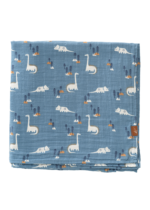 Muslin Organic Cotton Blanket Blue Dinosaurs F110-10 Fresk
