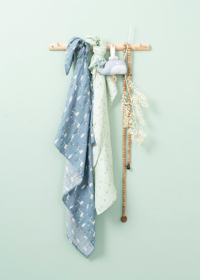 Muslin Organic Cotton Blanket Blue Dinosaurs F110-10 Fresk