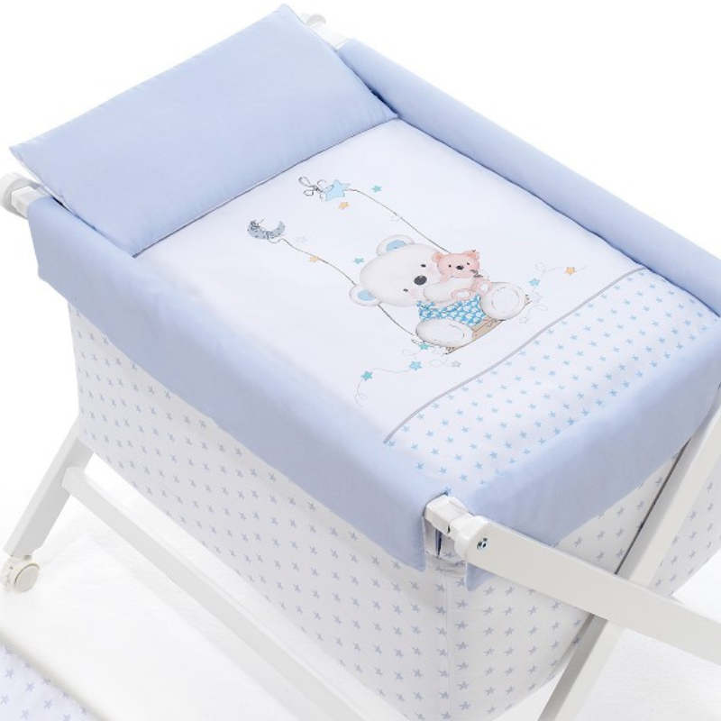 Patut Co-Sleeping Textil & Saltea & Set Pilota & Lenjerie Bleu Imprimeu Ursulet 91242-01