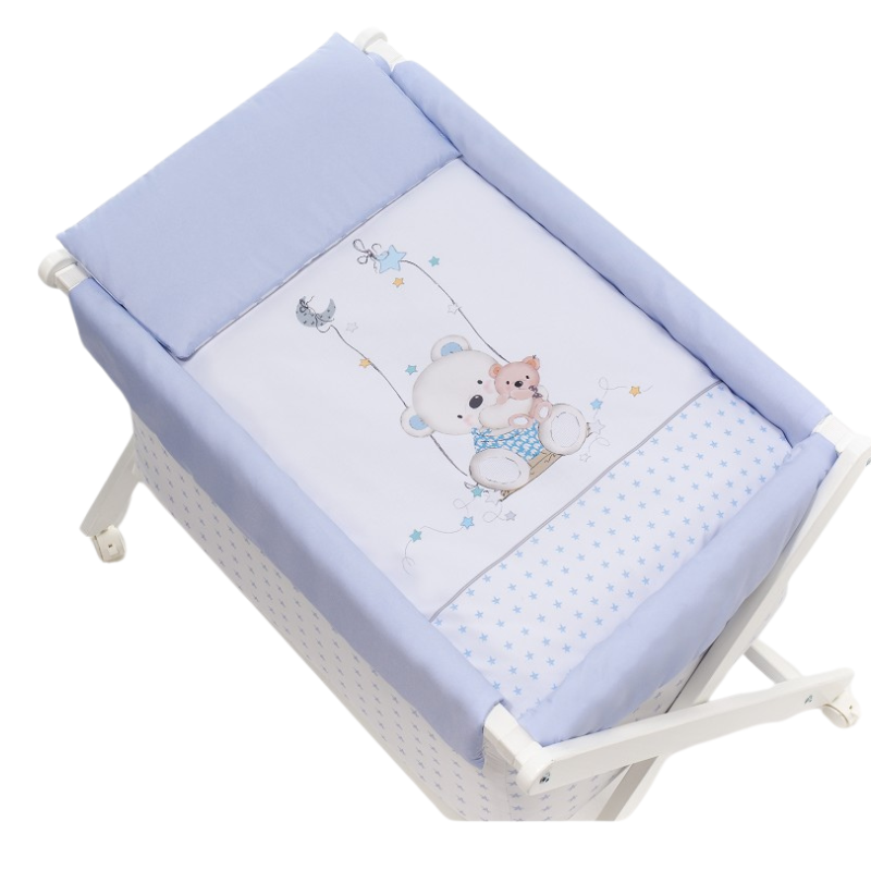 Patut Co-Sleeping Textil & Saltea & Set Pilota & Lenjerie Bleu Imprimeu Ursulet 91242-01