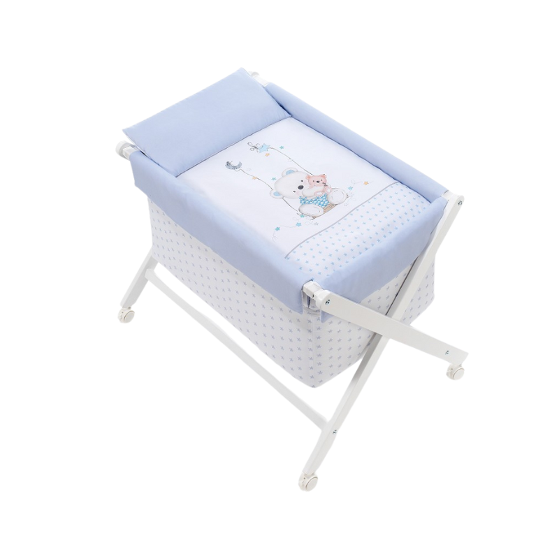 Patut Co-Sleeping Textil & Saltea & Set Pilota & Lenjerie Bleu Imprimeu Ursulet 91242-01