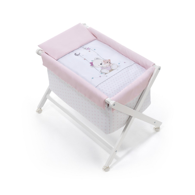 Patut Co-Sleeping Textil & Set Pilota & Lenjerie Saltea & Saltea Roz Imprimeu Ursulet 91242-02