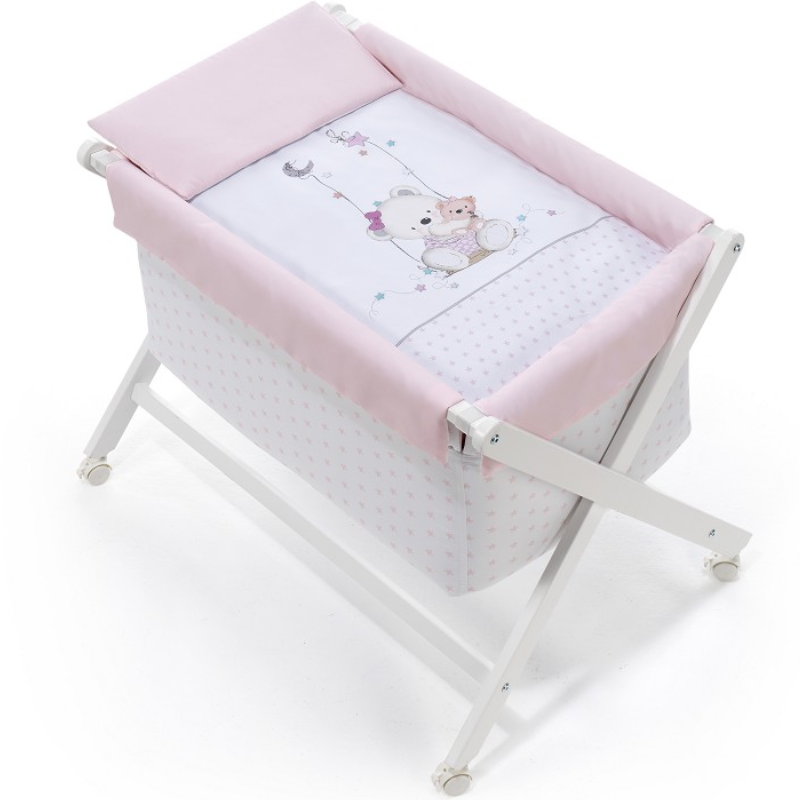 Patut Co-Sleeping Textil & Set Pilota & Lenjerie Saltea & Saltea Roz Imprimeu Ursulet 91242-02