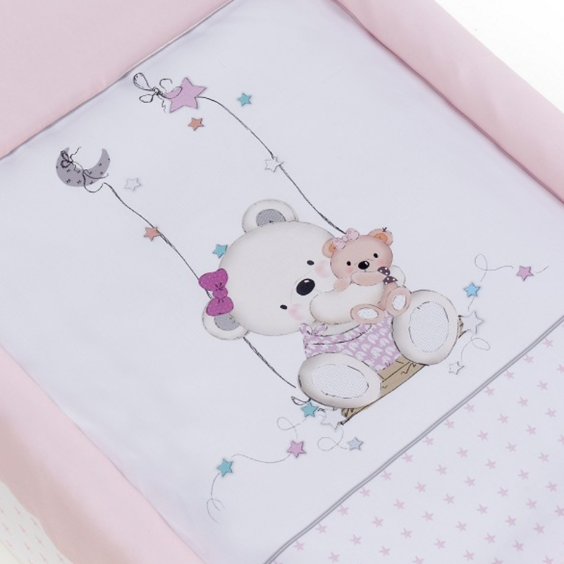 Patut Co-Sleeping Textil & Set Pilota & Lenjerie Saltea & Saltea Roz Imprimeu Ursulet 91242-02