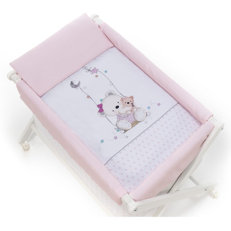 Patut Co-Sleeping Textil & Set Pilota & Lenjerie Saltea & Saltea Roz Imprimeu Ursulet 91242-02