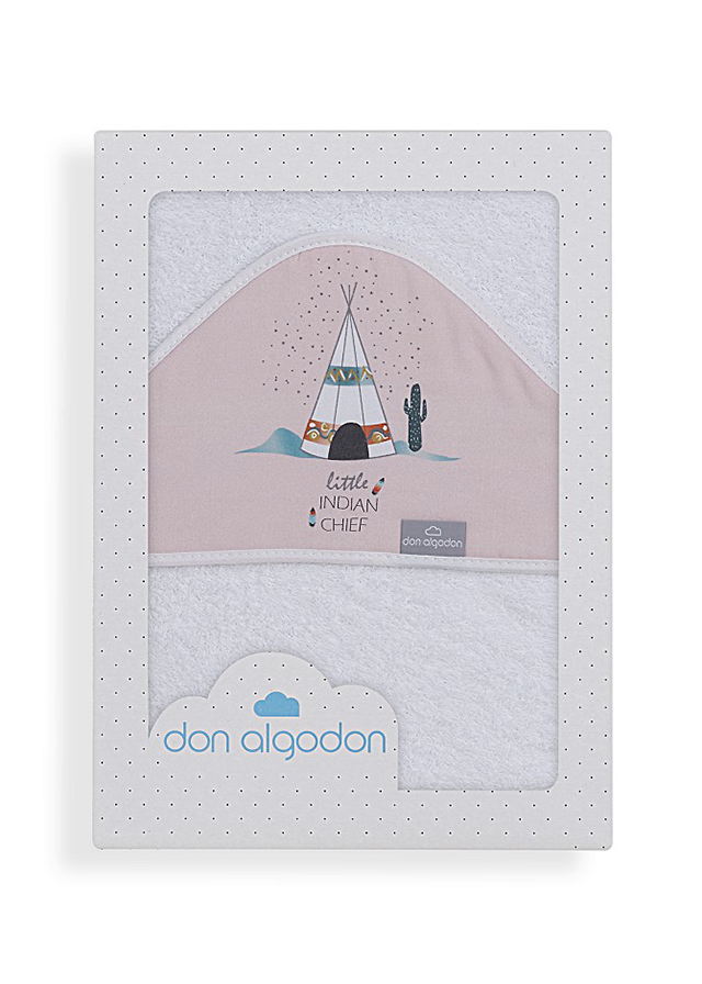 Hooded Towel 100x100 Cm And White-Pink Bib Dakota D1199-12 Don Algodon