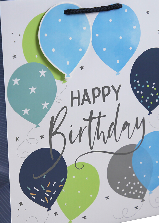 Punga Cadou Alb Cu Albastru Cu Baloane Happy Birthday art 33367