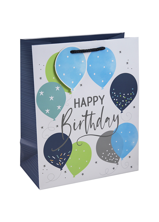 White and Blue Gift Bag with Happy Birthday Balloons art 33367