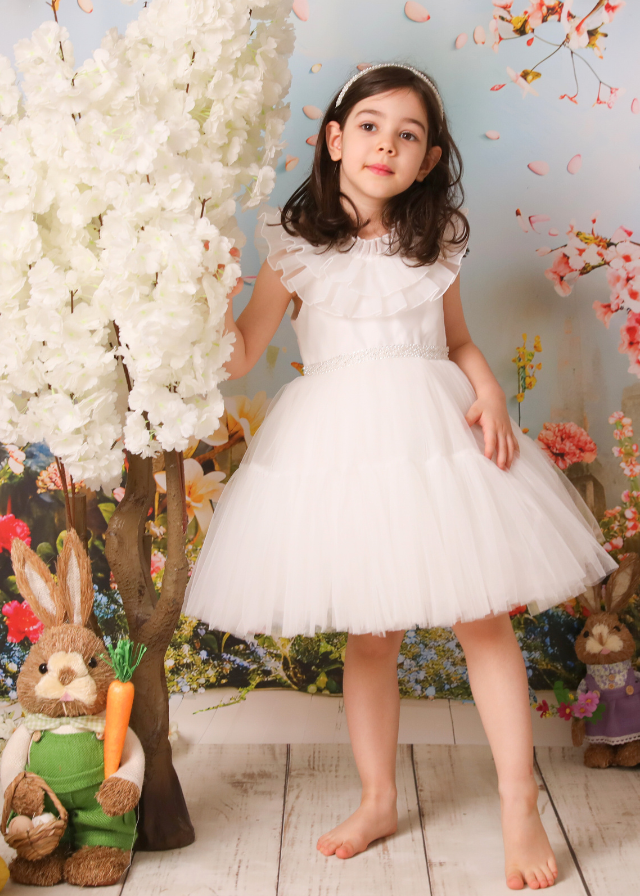 Ceremony Dress, Ivory with Tulle Skirt with Beading and Crystals 2910 Mon Princess