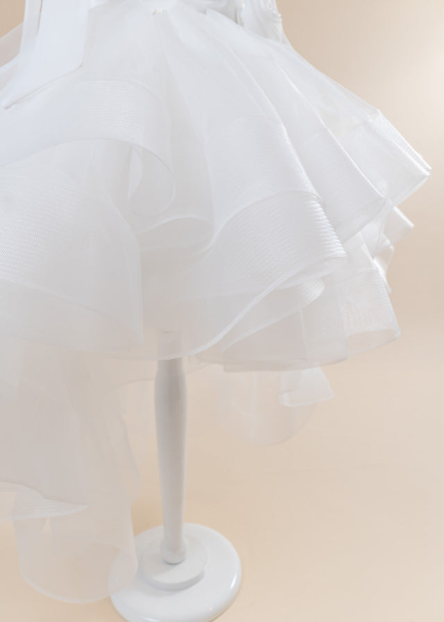 Ivory Ceremony Dress, Organza Bust, Bow Straps and Train Skirt 3010 Mon Princess