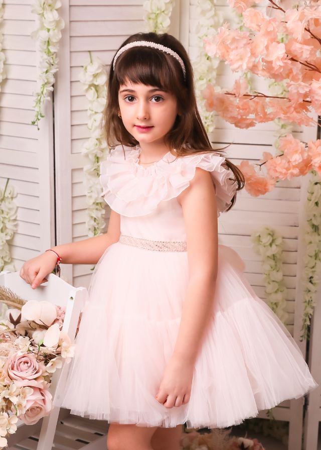 Ceremony Dress, Salmon with Tulle Skirt with Beading and Crystals 2910 Mon Princess