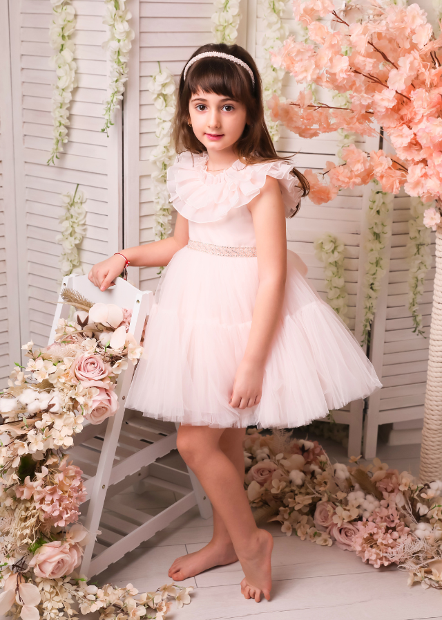 Ceremony Dress, Salmon with Tulle Skirt with Beading and Crystals 2910 Mon Princess