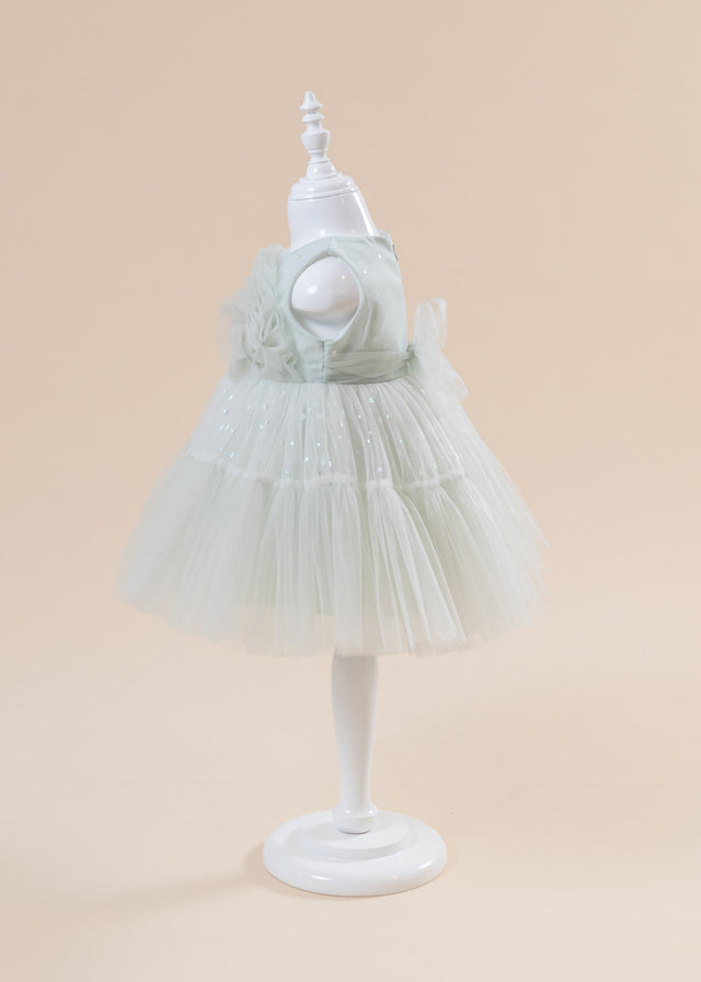 Ceremony Dress in Green Tulle with Ruffled Pics on Bust and Heart 2998 Mon Princess