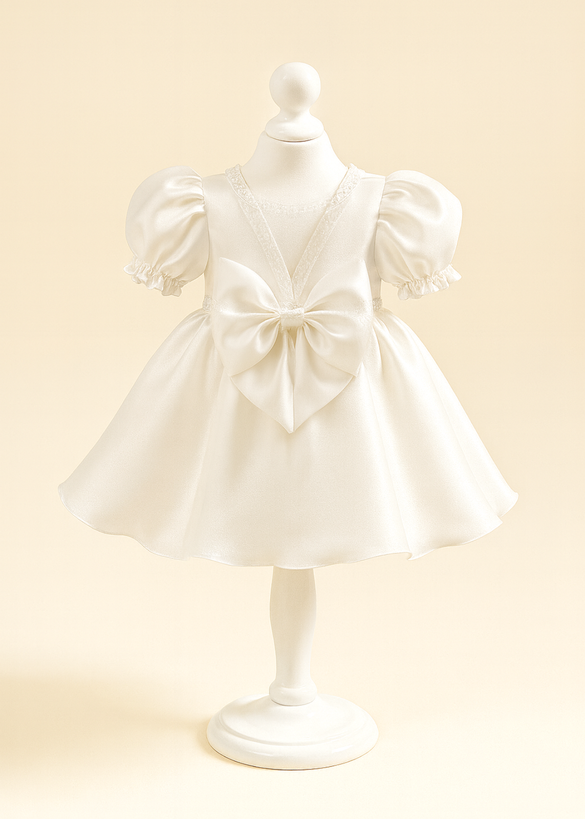 Elegant Cream Satin Dress with Puff Sleeves AnneBebe