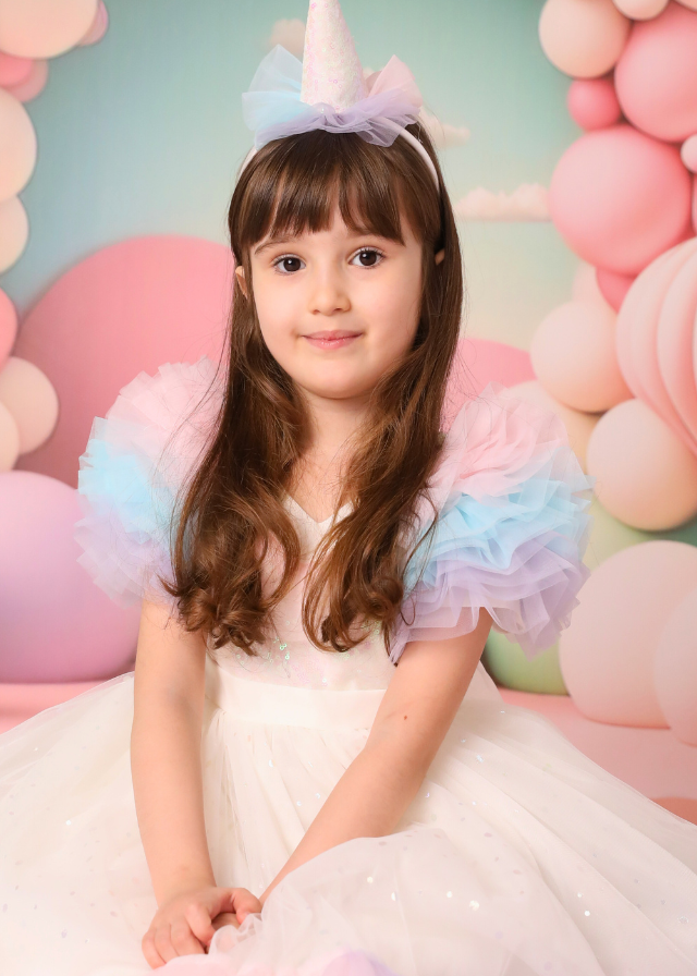 Unicorn Party Dress, Powder Pink Long Sequin Bust, Tulle Skirt with Multicolored Ruffles 2986 Mon Princess