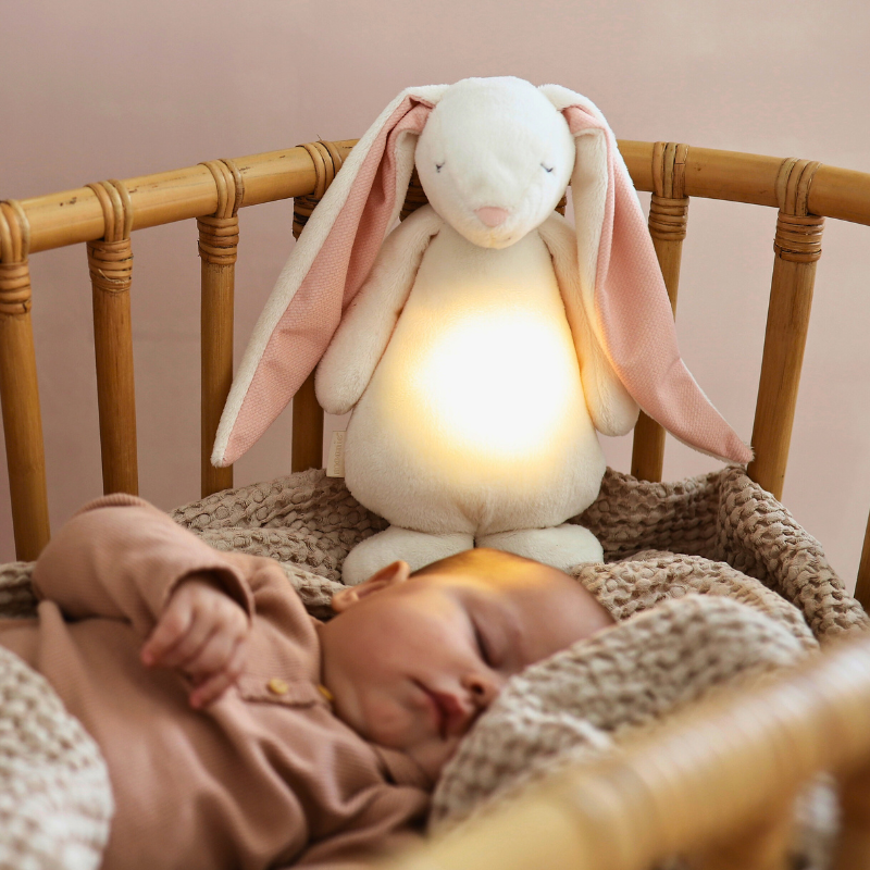 Iepuras Bebelusi Jucarie Muzicala cu Lampa de Veghe Incorporata Roz Pudra - Camera Bebelusului